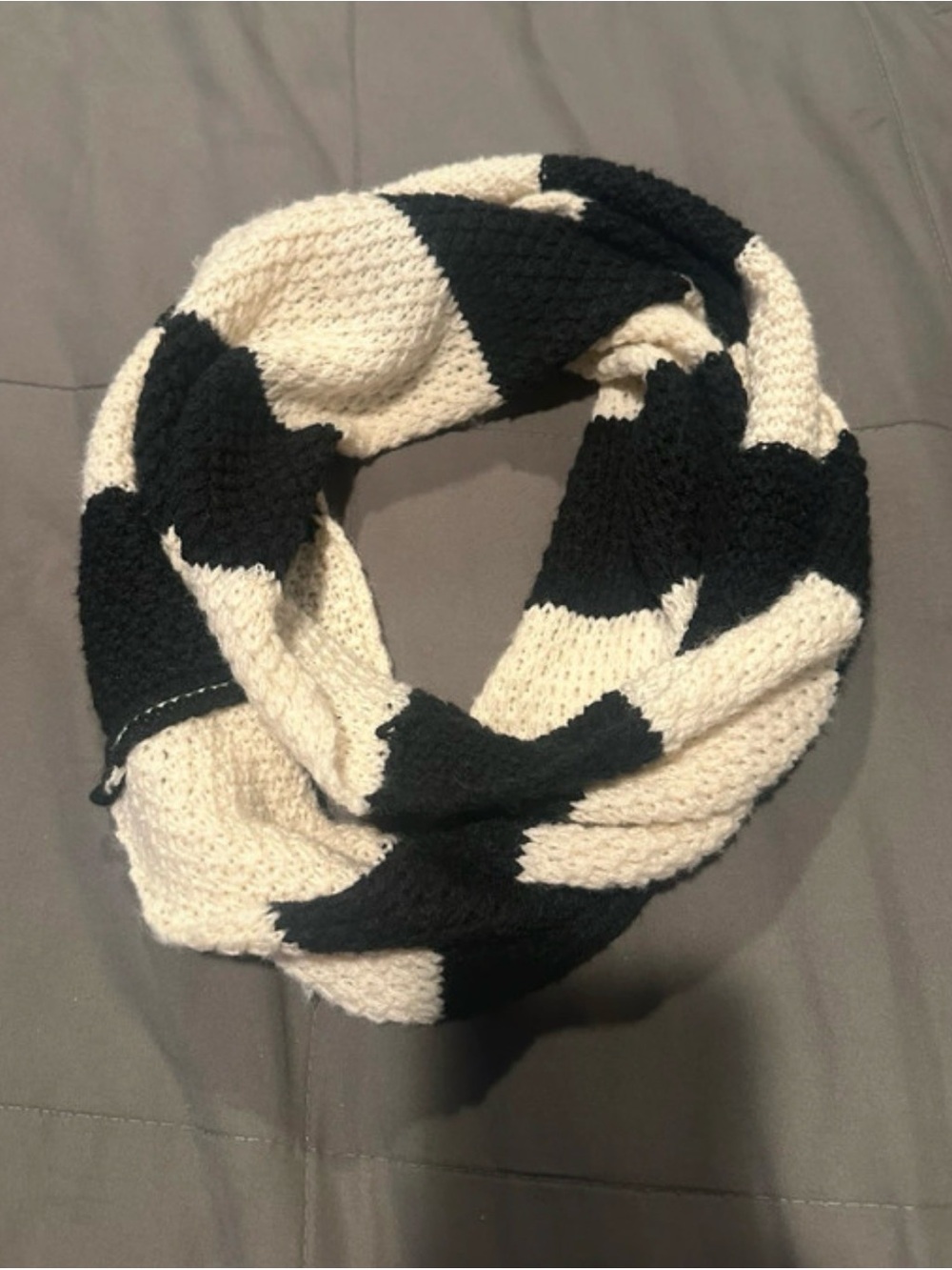 Black & Cream Knit Infinity Scarf - Cozy Loop Wrap